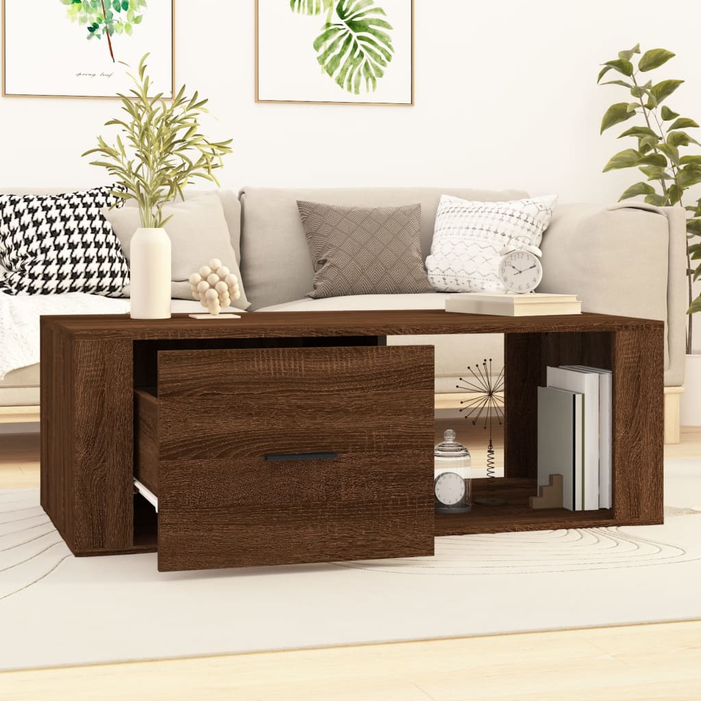 NNEVL Coffee Table Brown Oak 100x50.5x35 cm Engineered Wood-2