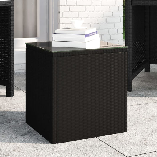 NNEVL Side Table Black 40x37x40.5 cm Poly Rattan and Tempered Glass-0