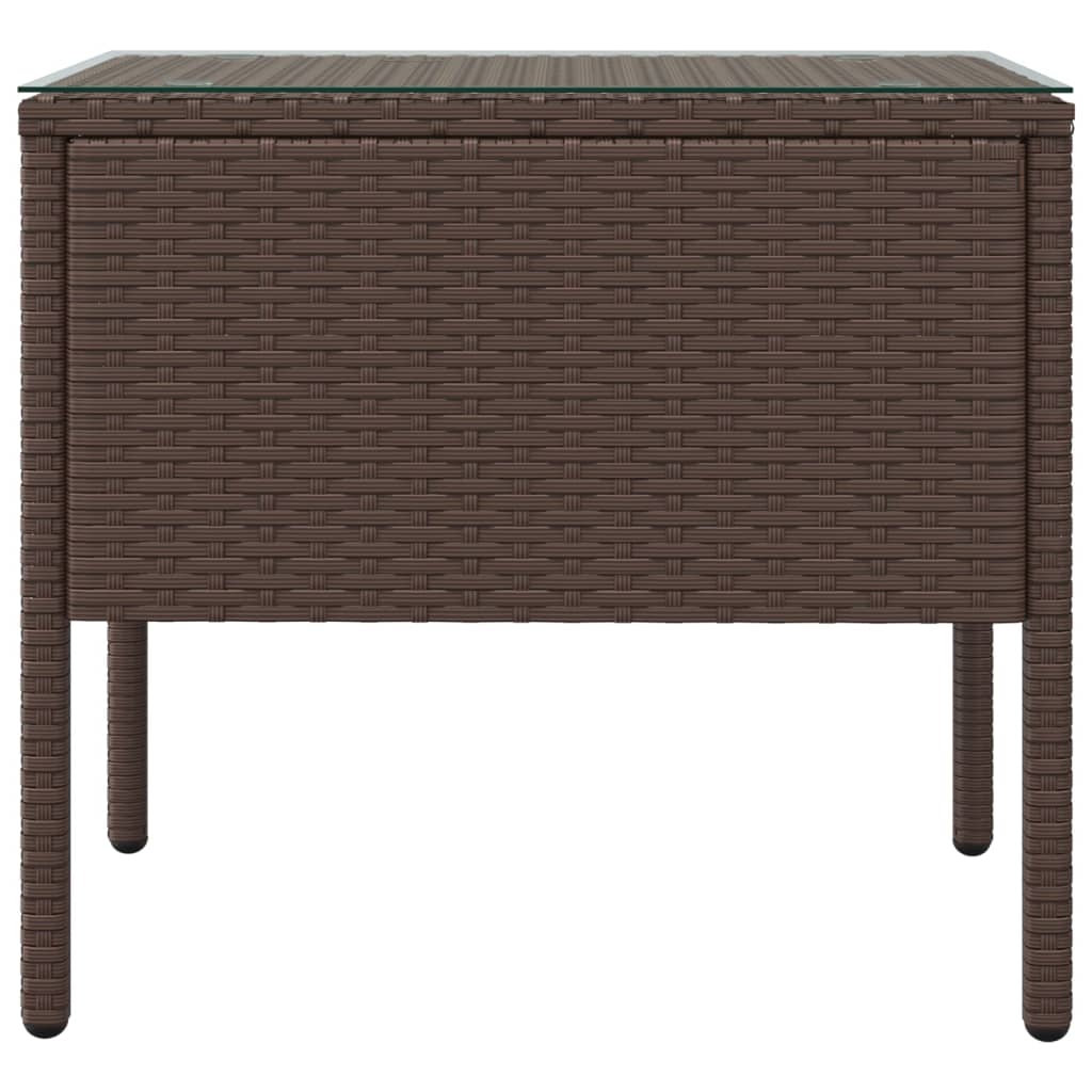 NNEVL Side Table Brown 53x37x48 cm Poly Rattan and Tempered Glass-2