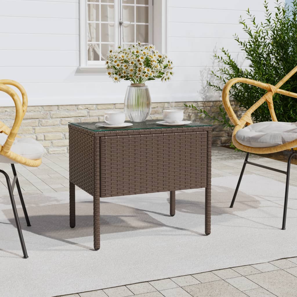 NNEVL Side Table Brown 53x37x48 cm Poly Rattan and Tempered Glass-0