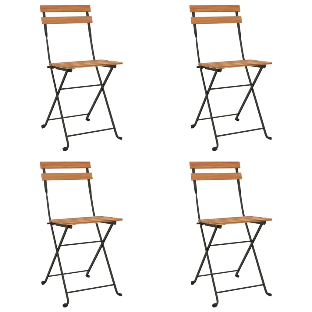 NNEVL Folding Bistro Chairs 4 pcs Solid Wood Teak and Steel-1