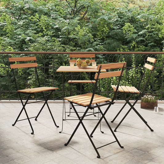 NNEVL Folding Bistro Chairs 4 pcs Solid Wood Teak and Steel-0