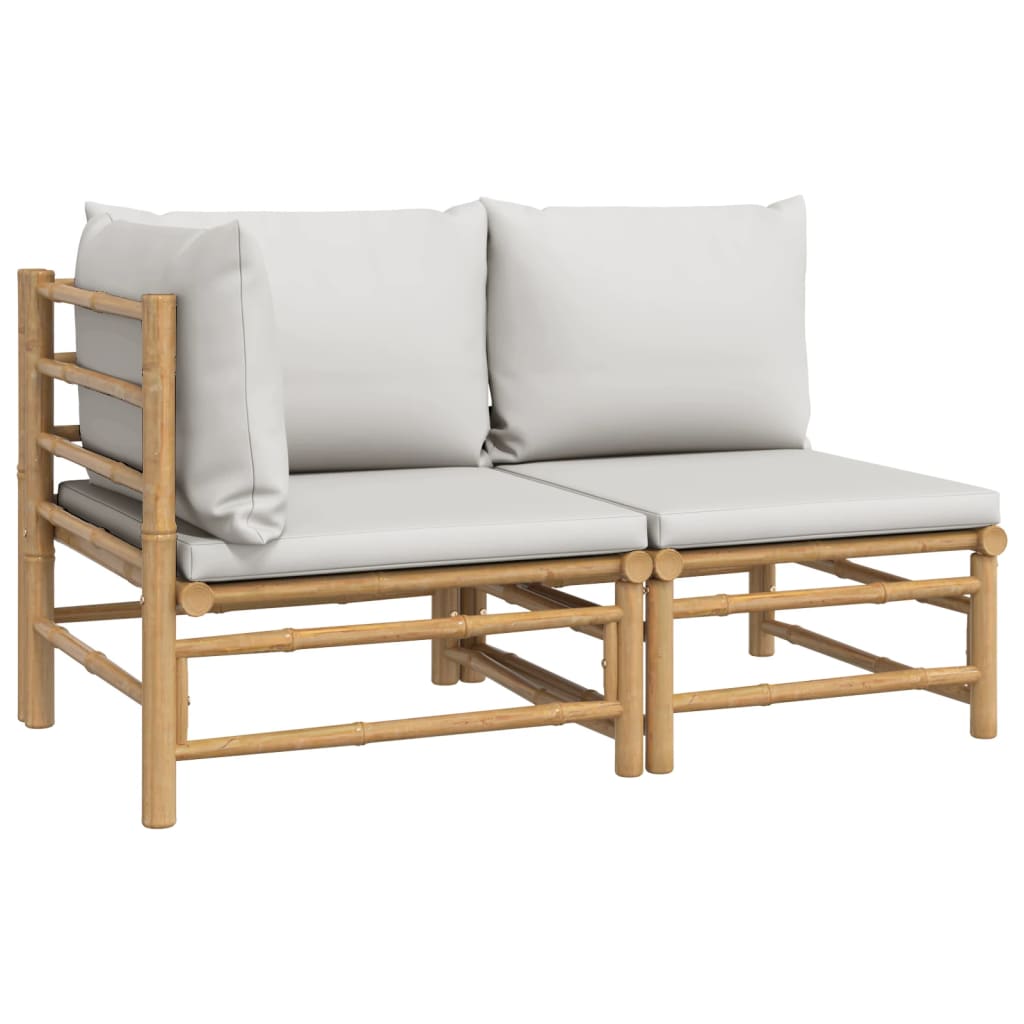 NNEVL 2 Piece Garden Lounge Set with Light Grey Cushions Bamboo-1