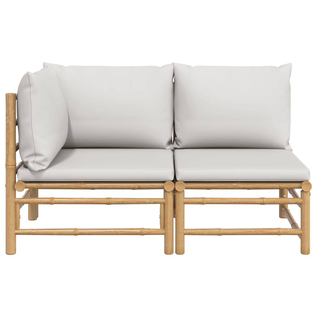 NNEVL 2 Piece Garden Lounge Set with Light Grey Cushions Bamboo-2