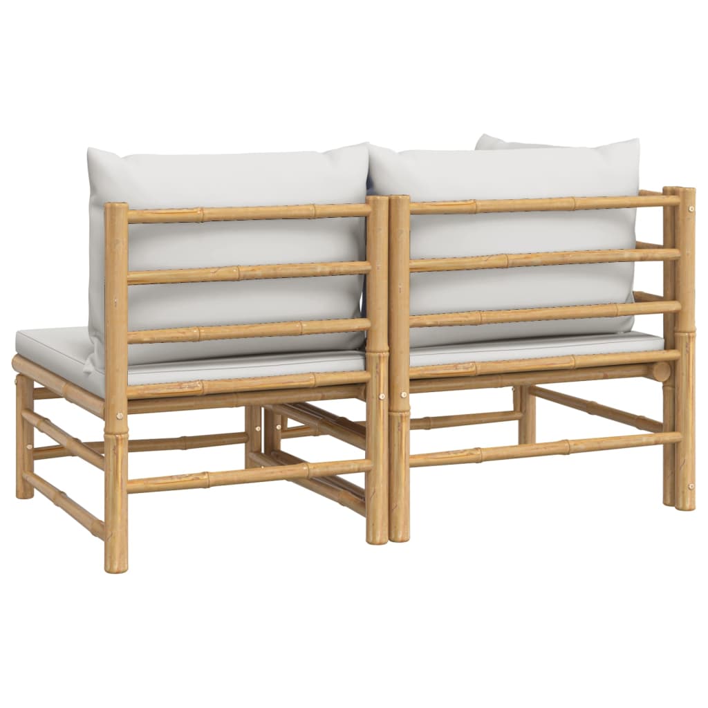 NNEVL 2 Piece Garden Lounge Set with Light Grey Cushions Bamboo-4