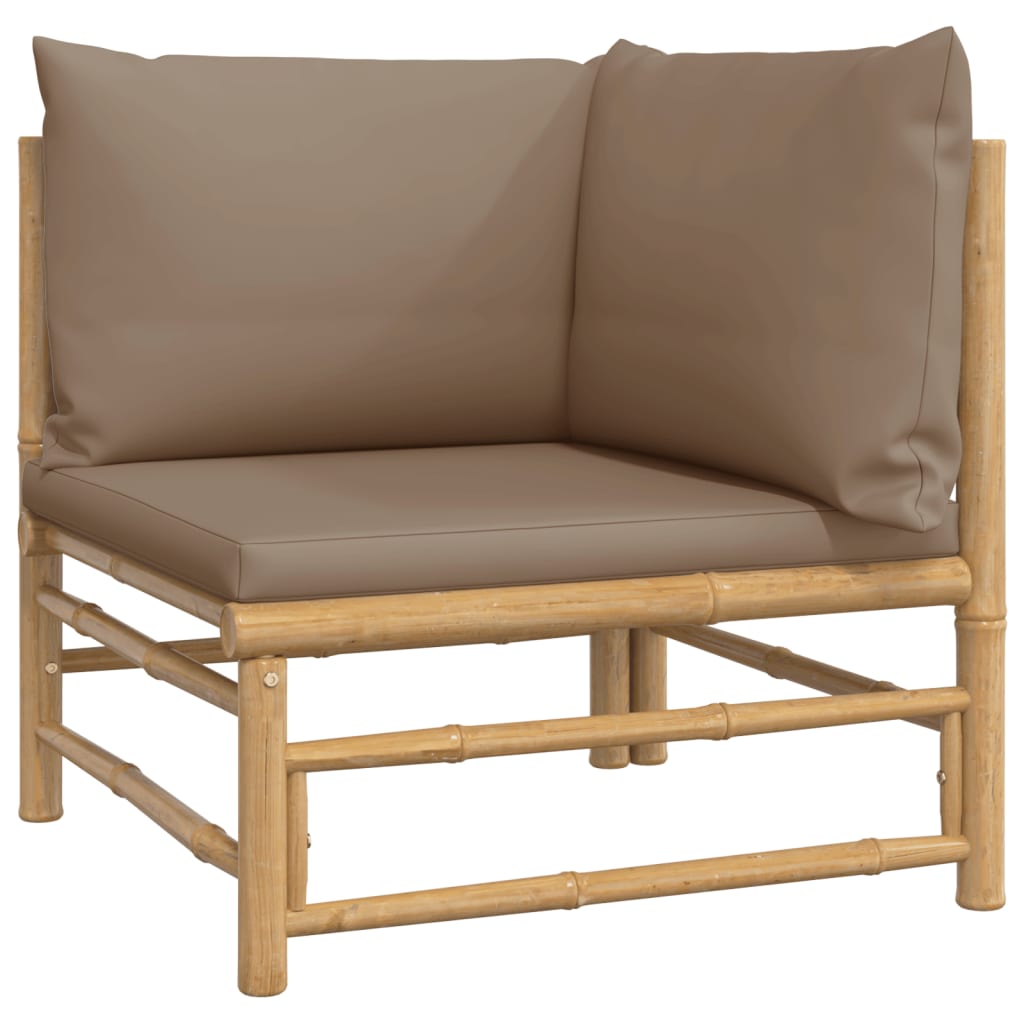 NNEVL Garden Corner Sofa with Taupe Cushions Bamboo-1