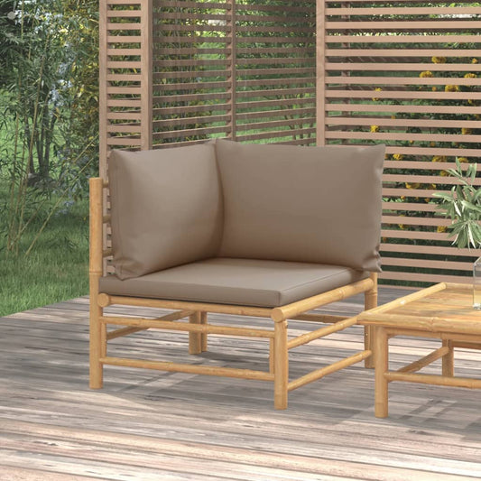 NNEVL Garden Corner Sofa with Taupe Cushions Bamboo-0