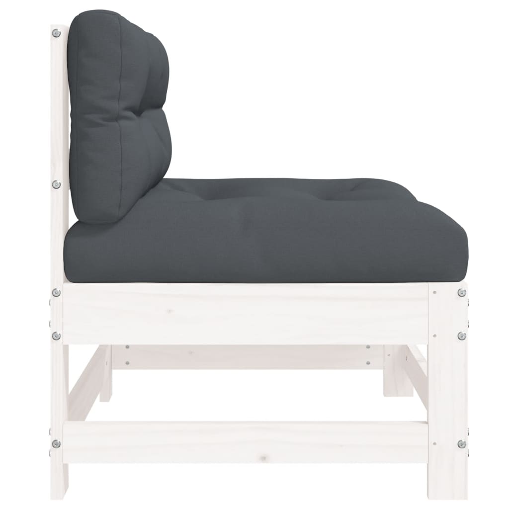 NNEVL Middle Sofa with Cushions White Solid Wood Pine-3