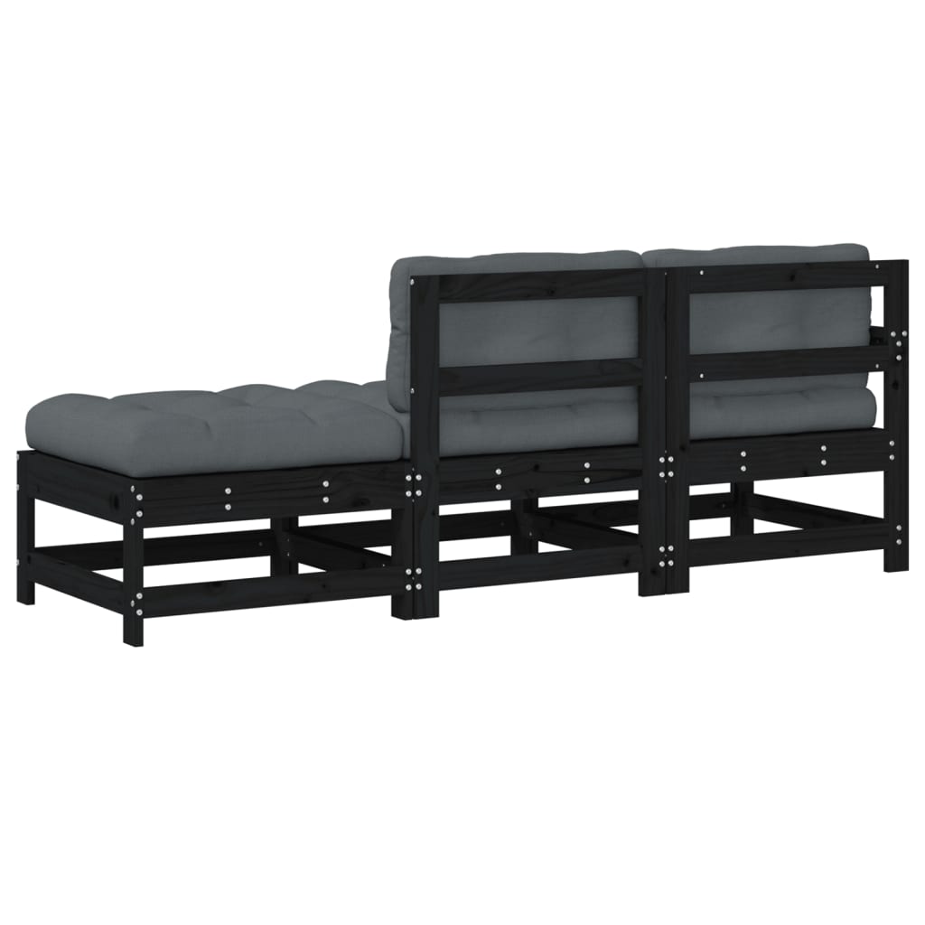 NNEVL 3 Piece Garden Lounge Set with Cushions Black Solid Wood-2