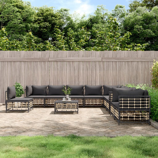 NNEVL 11 Piece Garden Lounge Set with Cushions Anthracite Poly Rattan-0