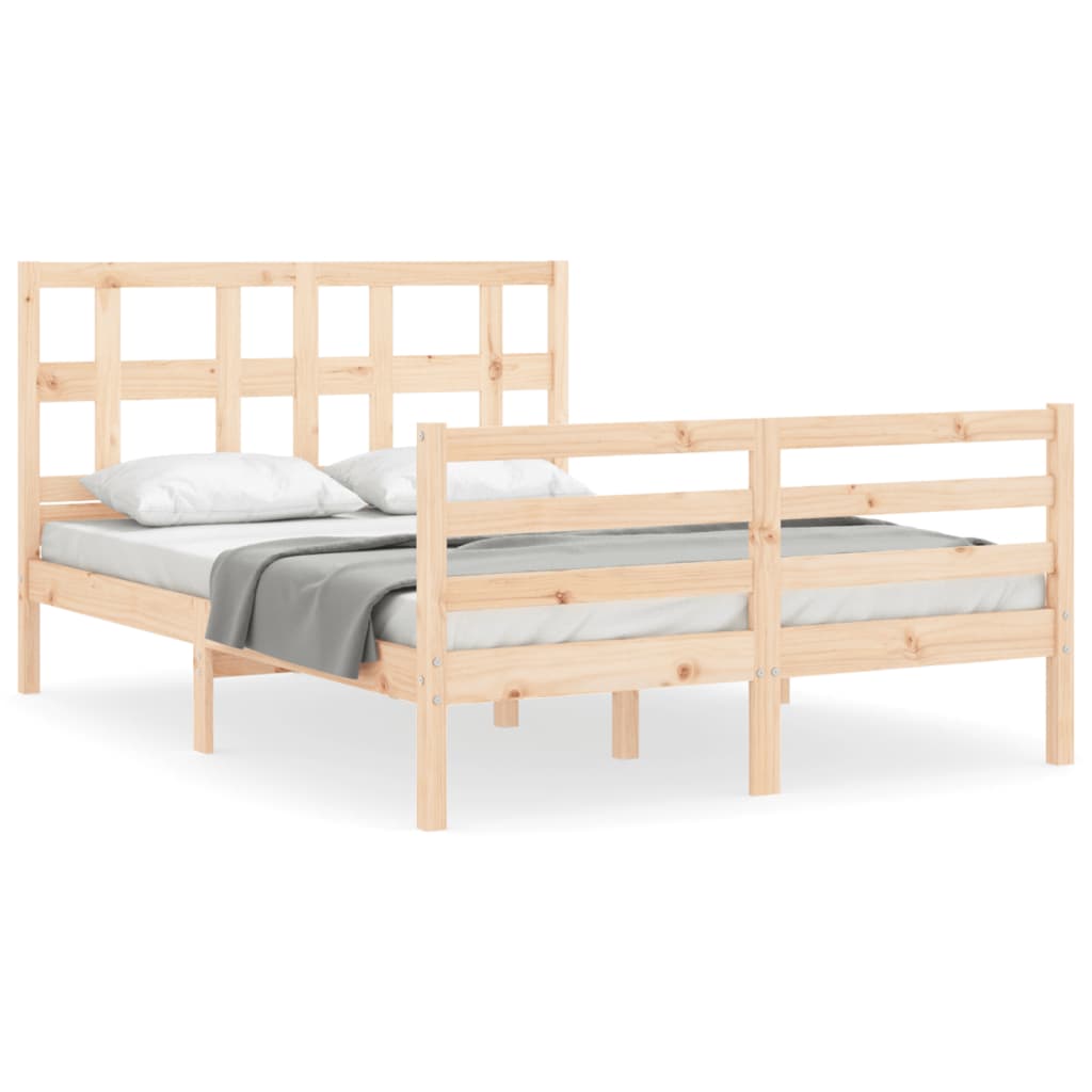 NNEVL Bed Frame with Headboard 137x187 cm Double Solid Wood-1