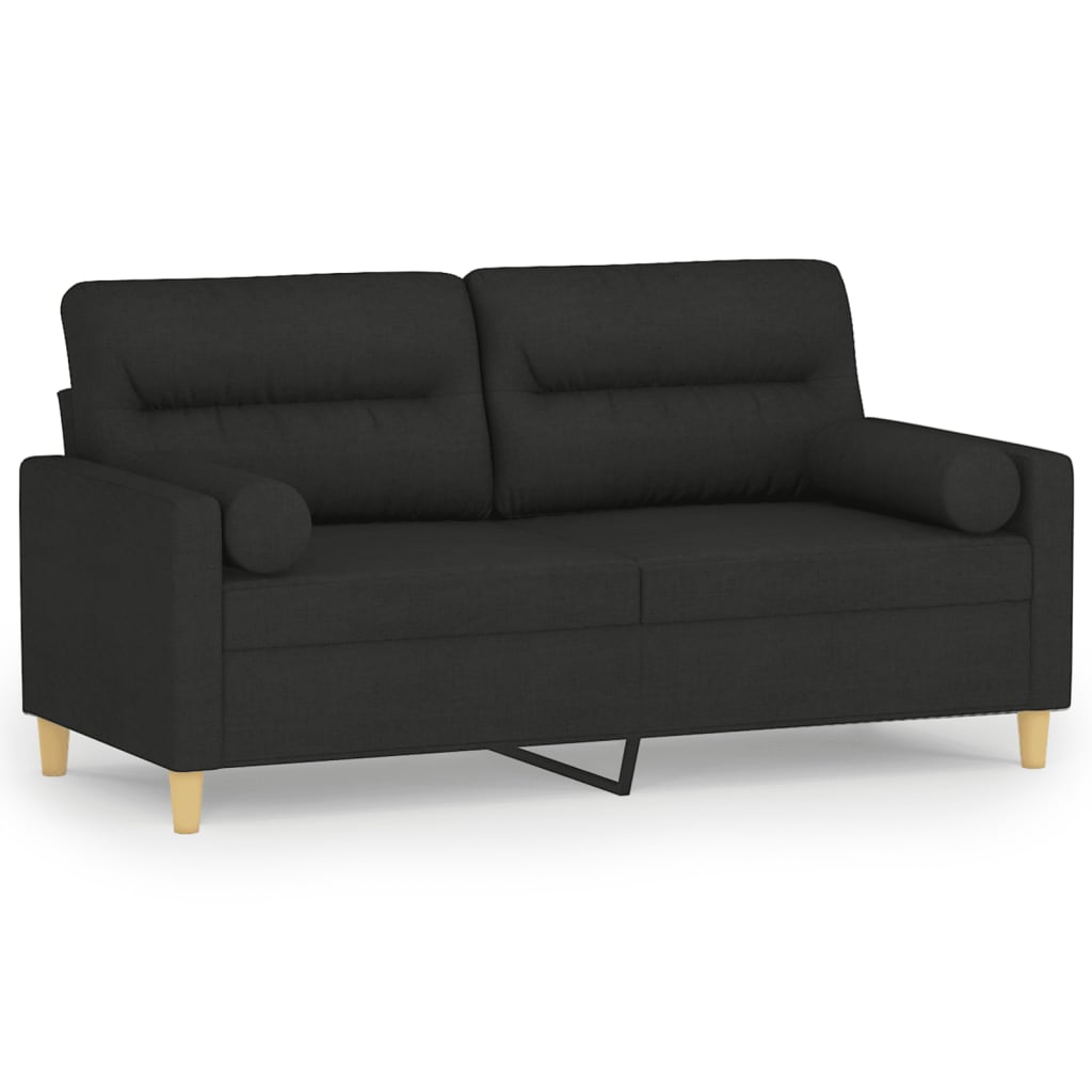 NNEVL 2-Seater Sofa with Throw Pillows Black 140 cm Fabric-1