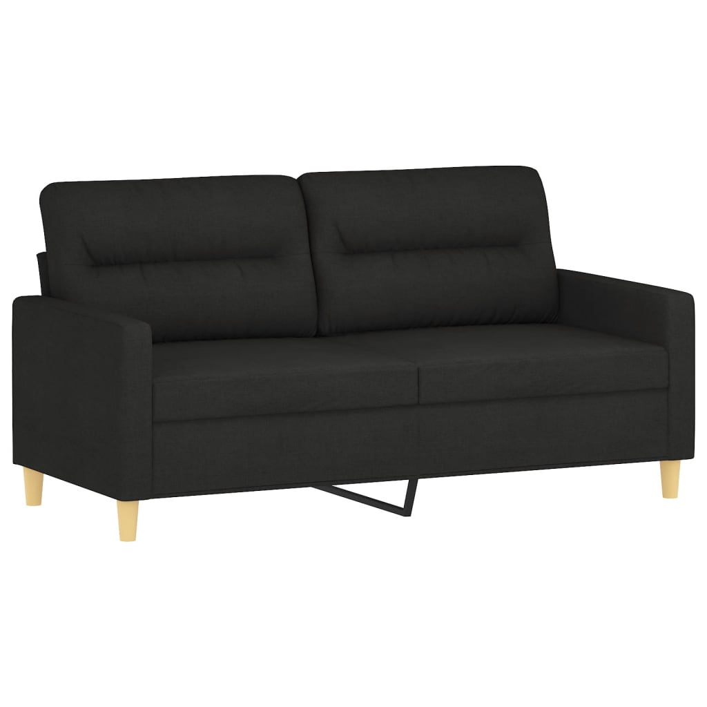 NNEVL 2-Seater Sofa with Throw Pillows Black 140 cm Fabric-3