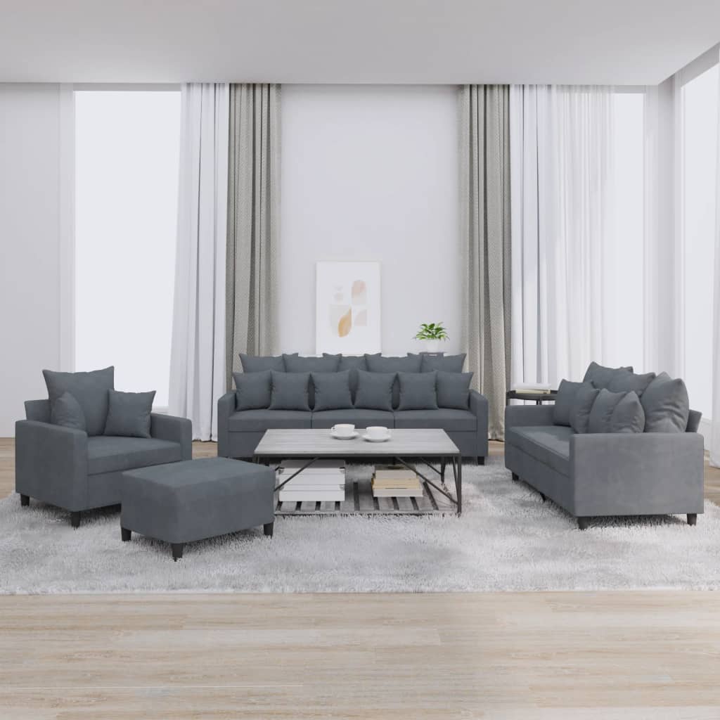 NNEVL 4 Piece Sofa Set with Cushions Dark Grey Velvet-0