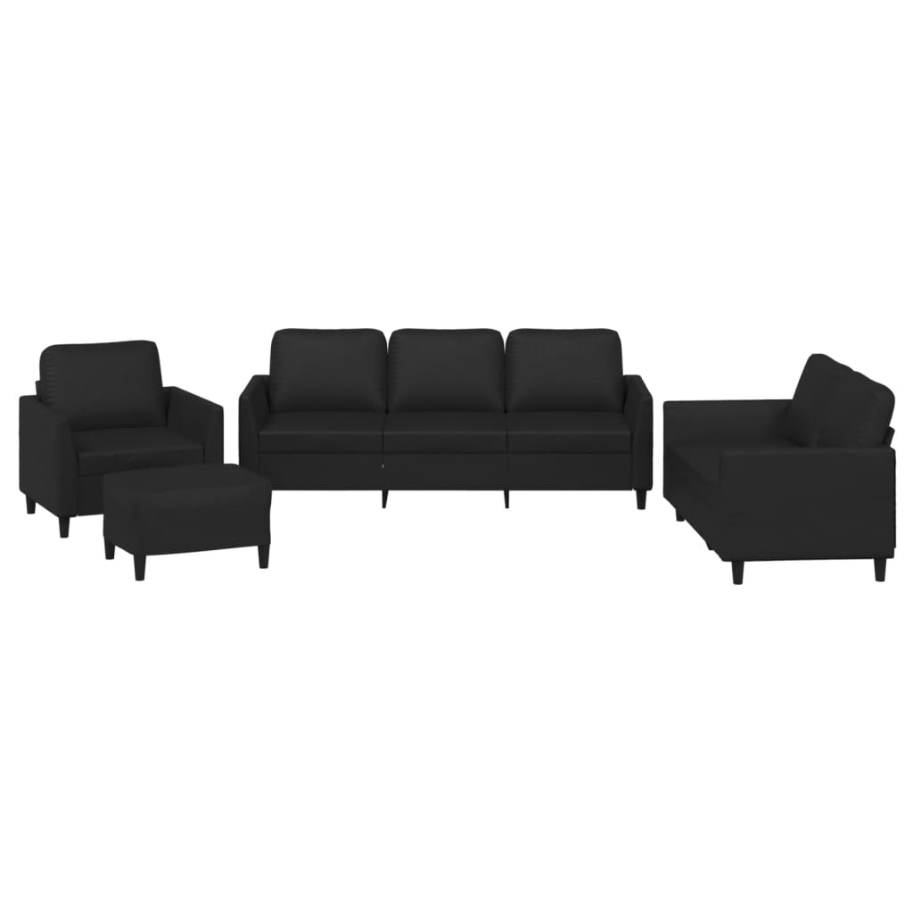 NNEVL 4 Piece Sofa Set with Cushions Black Faux Leather-1