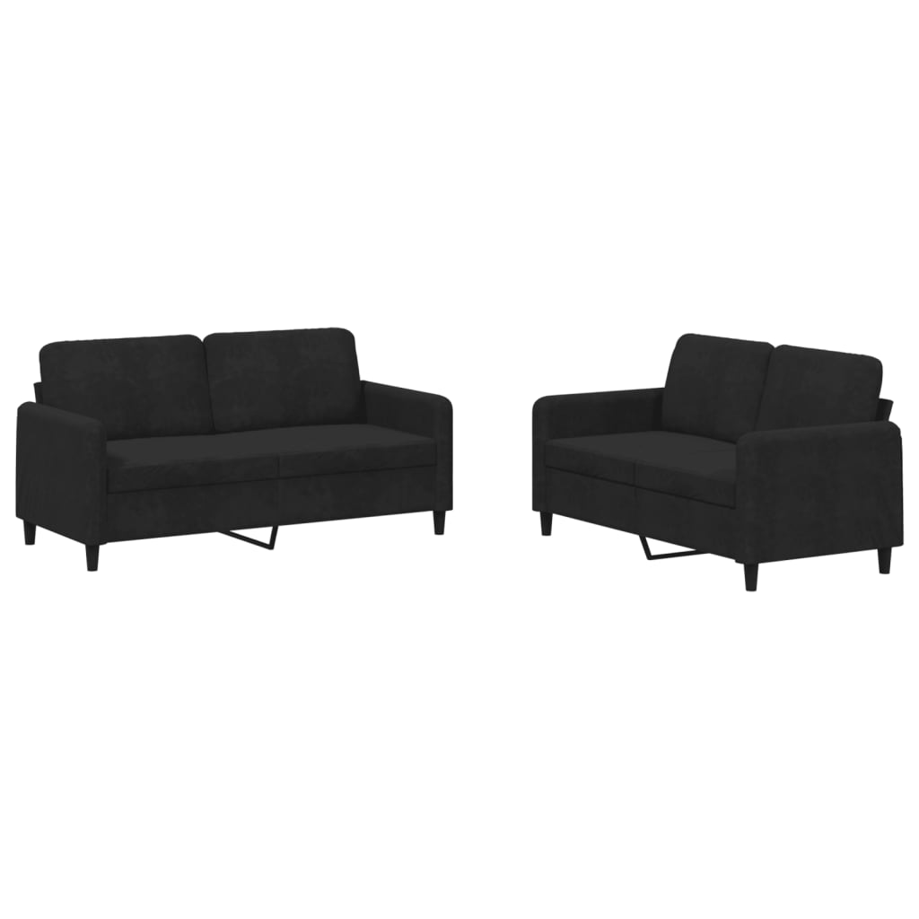 NNEVL 2 Piece Sofa Set Black Velvet-1