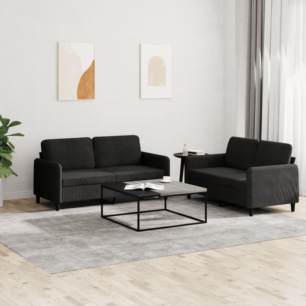 NNEVL 2 Piece Sofa Set Black Velvet-0