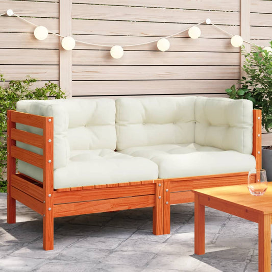 NNEVL Garden Sofa Corner with Cushions 2 pcs Wax Brown Solid Wood Pine-0