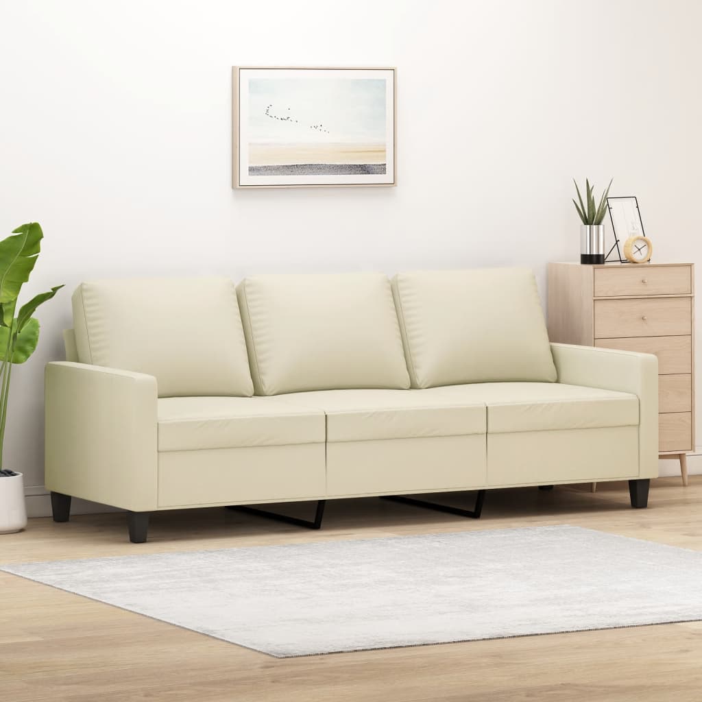 NNEVL 3-Seater Sofa Cream 180 cm Faux Leather-0