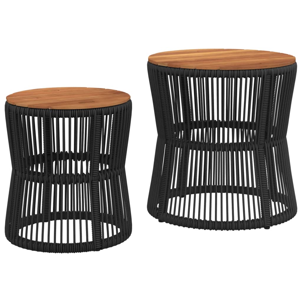 NNEVL Garden Side Tables 2 pcs with Wooden Top Black Poly Rattan-1