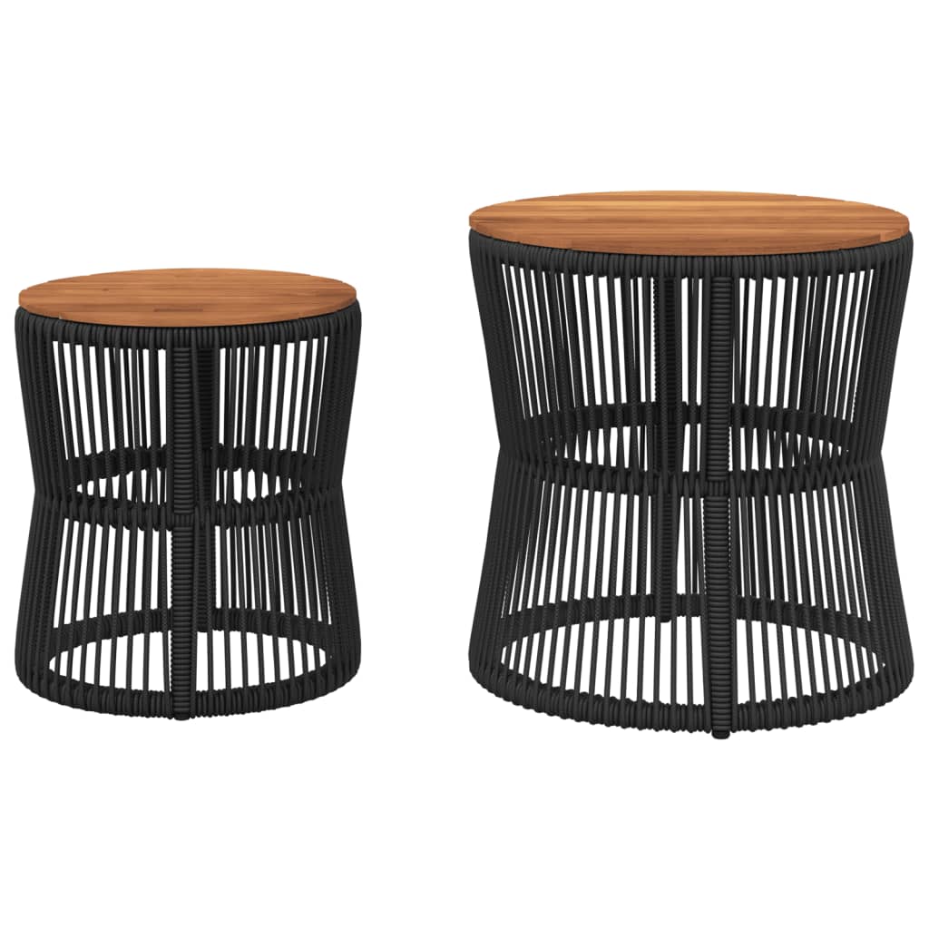 NNEVL Garden Side Tables 2 pcs with Wooden Top Black Poly Rattan-3