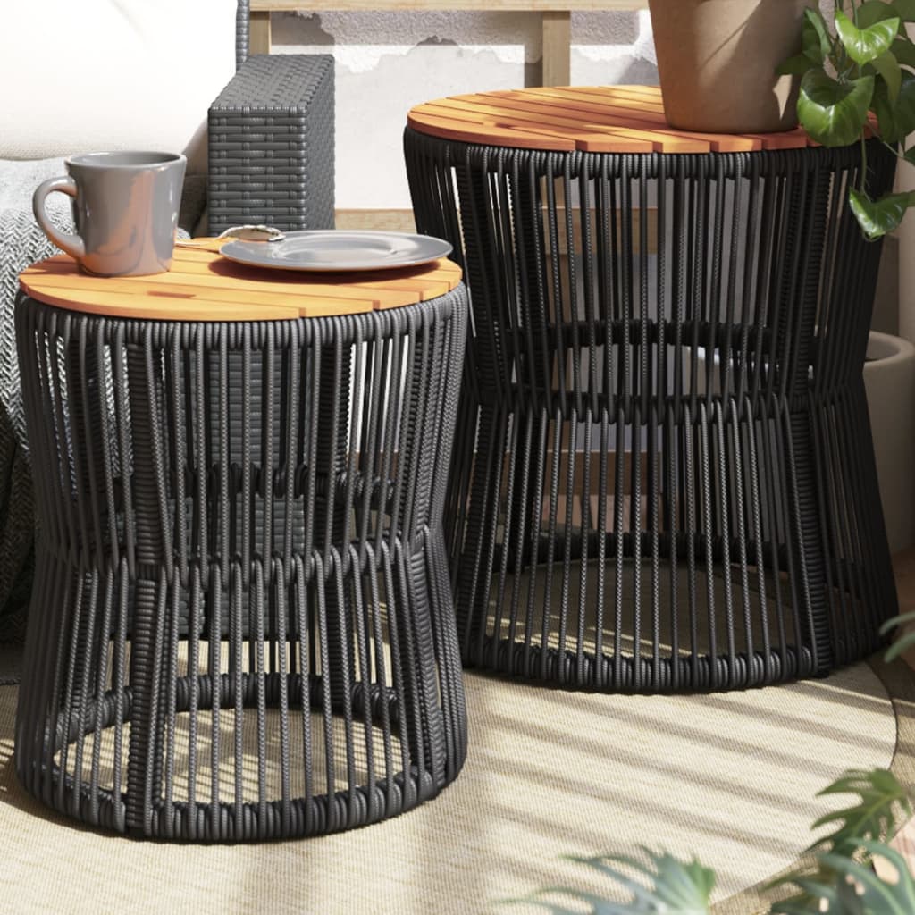 NNEVL Garden Side Tables 2 pcs with Wooden Top Black Poly Rattan-0