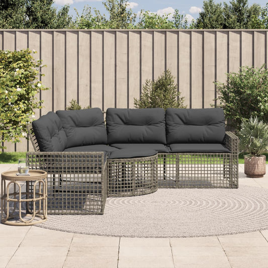 NNEVL Garden Sofa with Cushions and Footstool L-Shaped Grey Poly Rattan-0