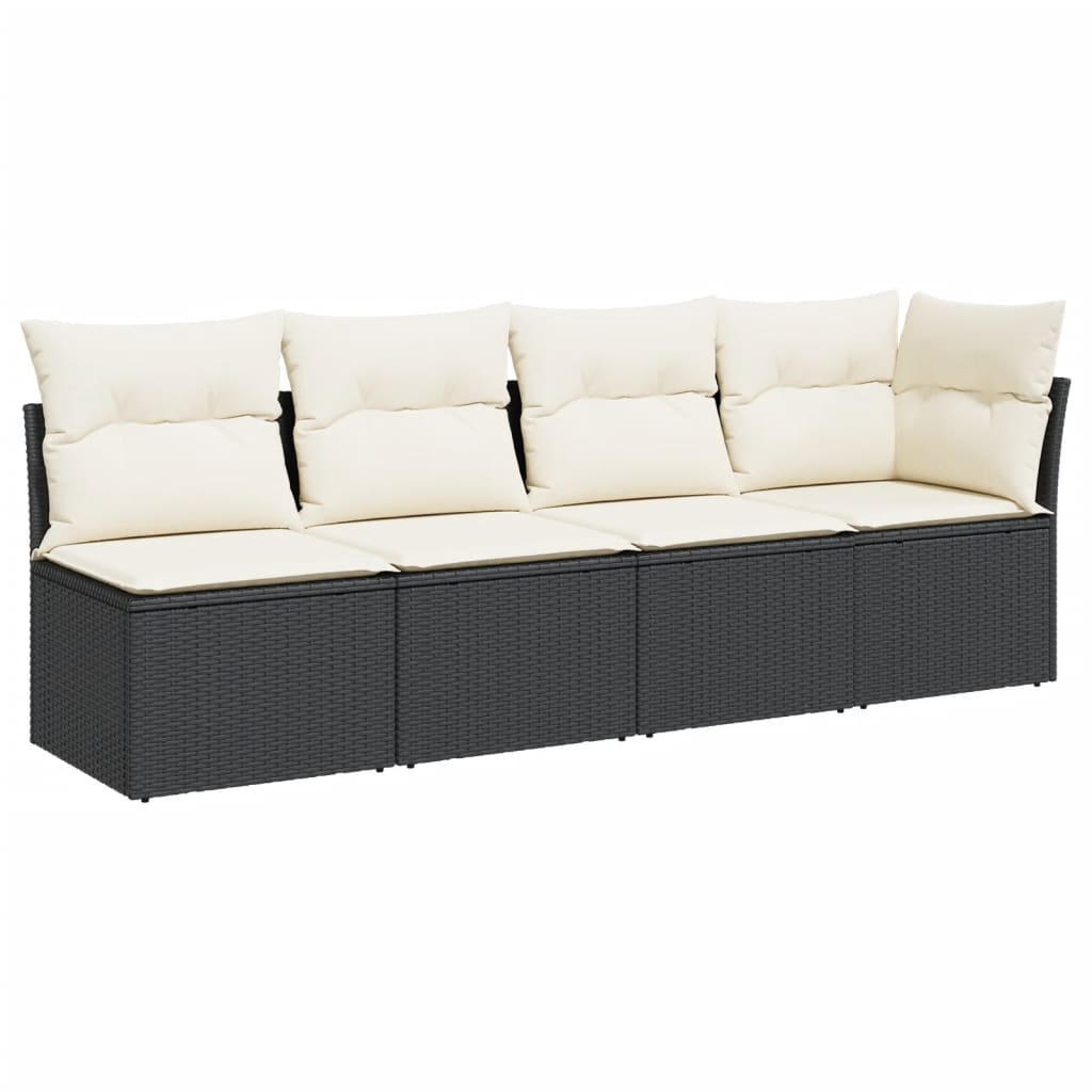NNEVL Garden Sofa with Cushions 4-Seater Black Poly Rattan-1