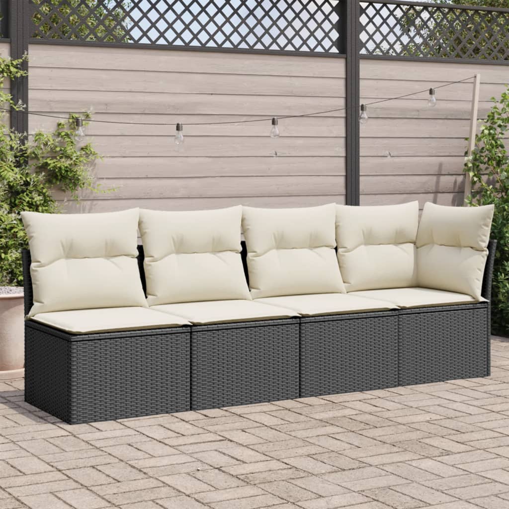 NNEVL Garden Sofa with Cushions 4-Seater Black Poly Rattan-0