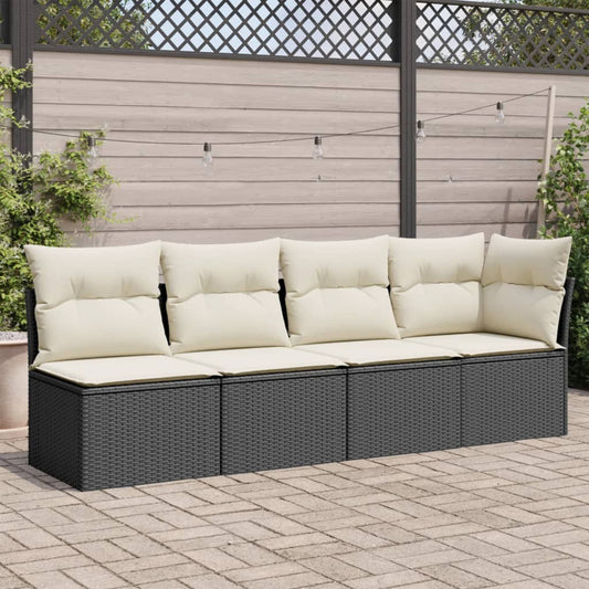 NNEVL Garden Sofa with Cushions 4-Seater Black Poly Rattan-0