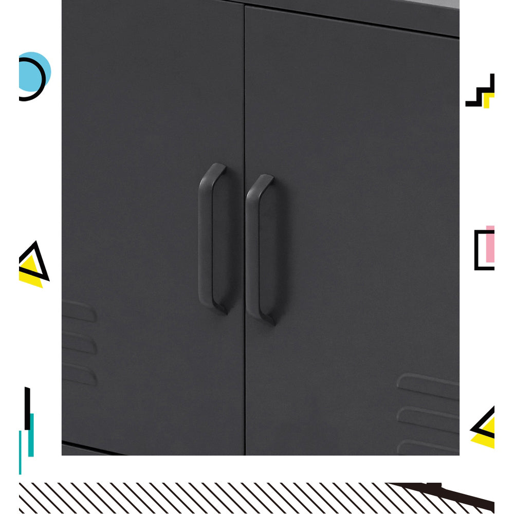 NNEDSZ Artiss Buffet Sideboard Metal Cabinet - BASE Charcoal-2