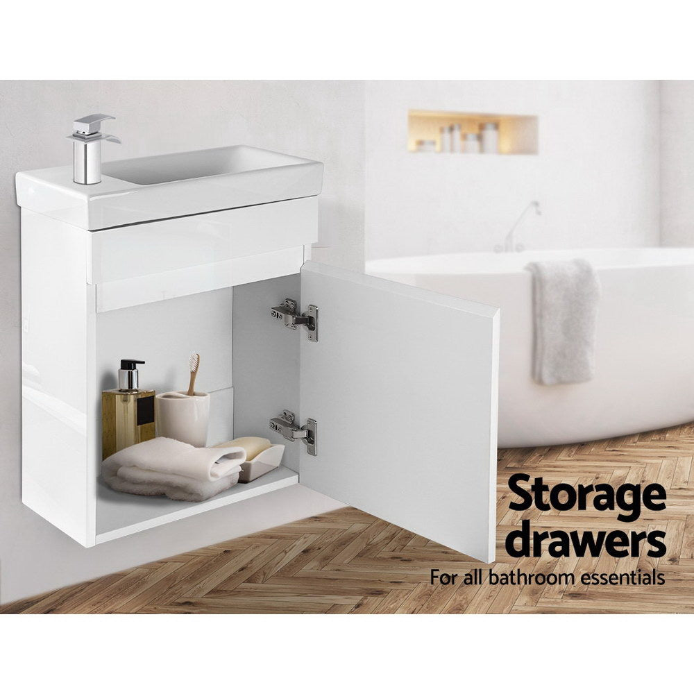 NNEDSZ 400mm Bathroom Vanity Basin Cabinet Sink Storage Wall Hung Ceramic Basins Wall Mounted White-2