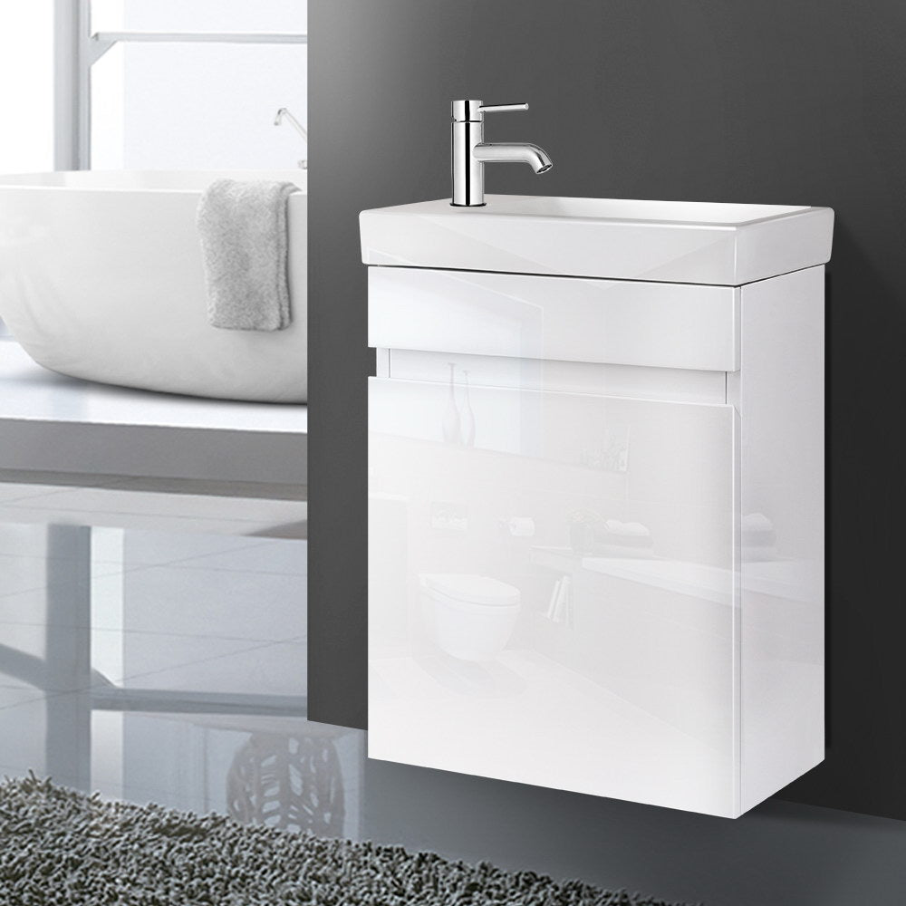 NNEDSZ 400mm Bathroom Vanity Basin Cabinet Sink Storage Wall Hung Ceramic Basins Wall Mounted White-3