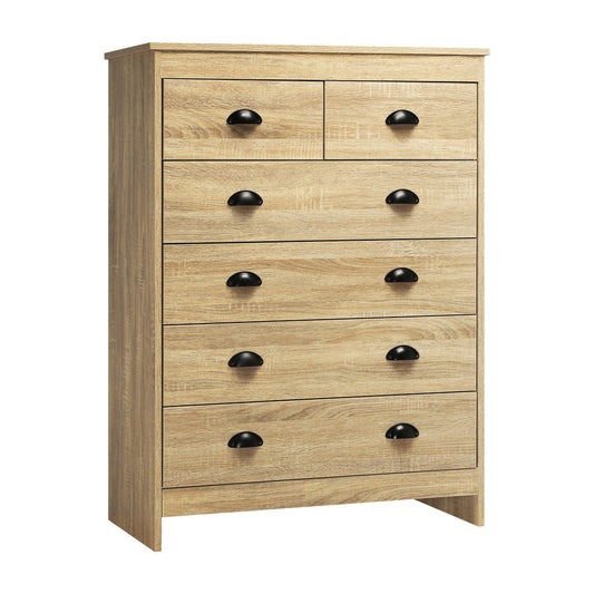 NNEED Tallboy Chest of Drawer with 6 Drawers Natural Wood-0