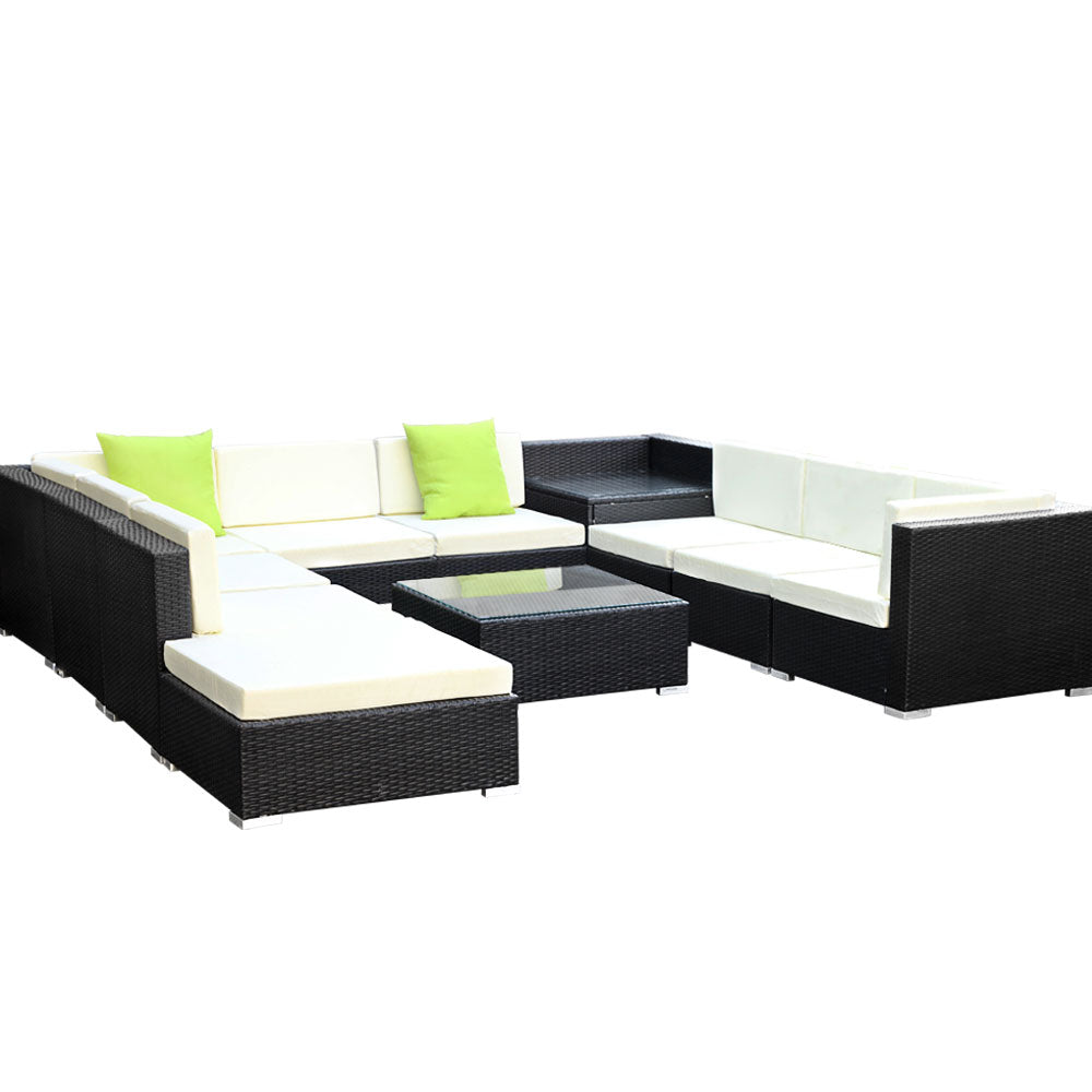 NNEDSZ 11PC Sofa Set with Storage Cover Outdoor Furniture Wicker-0