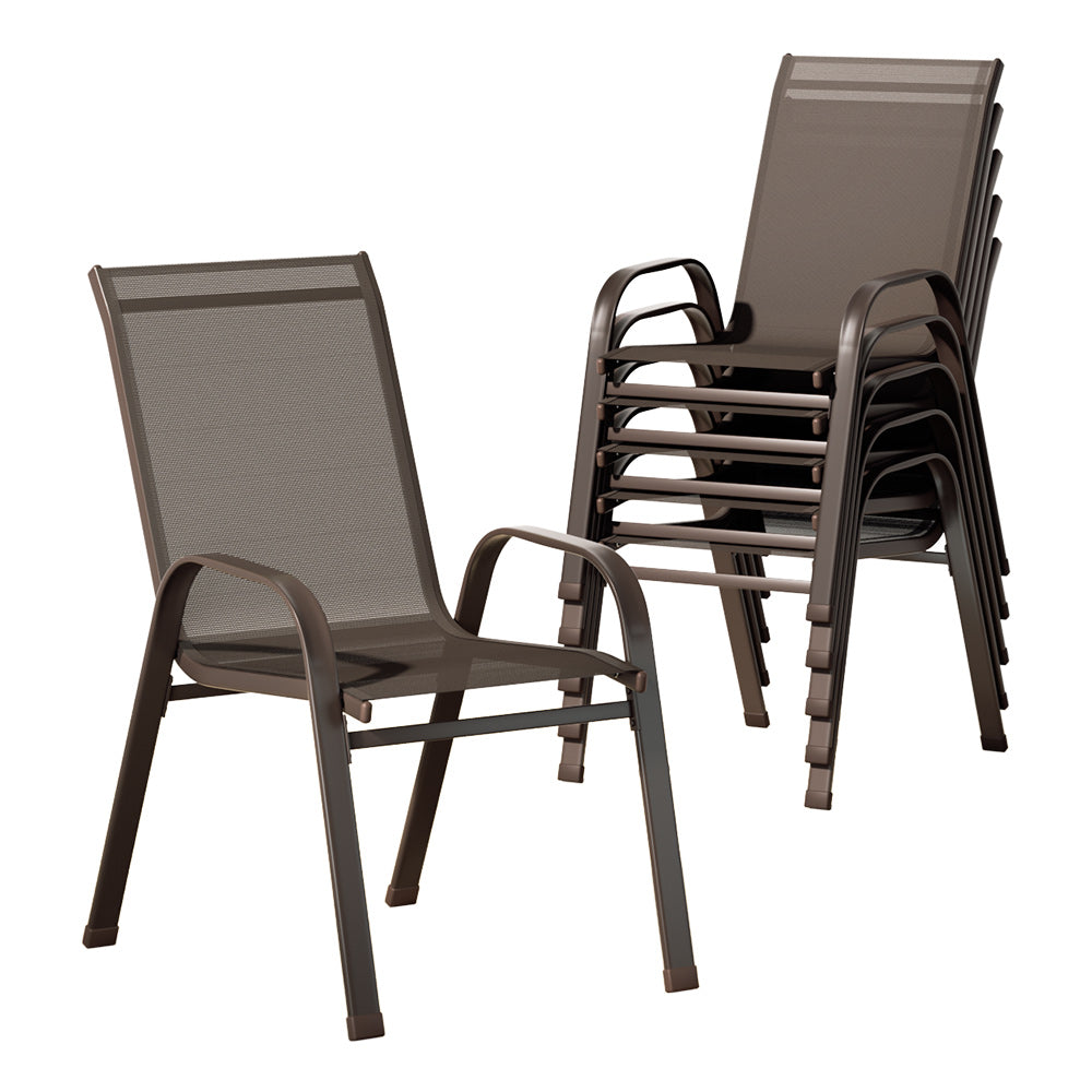 NNEDSZ 6PC Outdoor Dining Chairs Stackable Lounge Chair Patio Furniture Brown-0