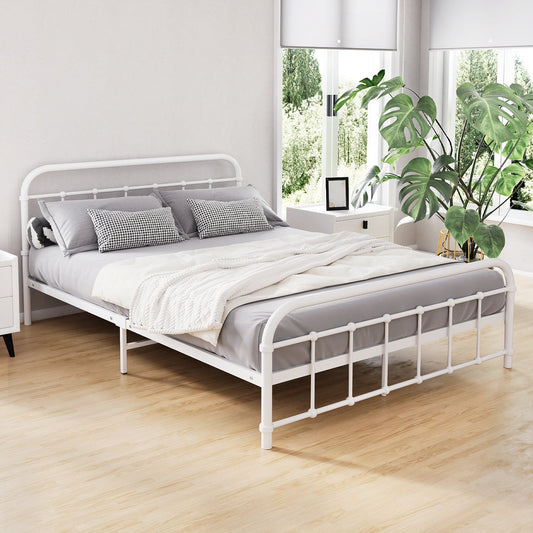 NNEDSZ Artiss Bed Frame Metal Bed Frame LEO - Double (White)-0