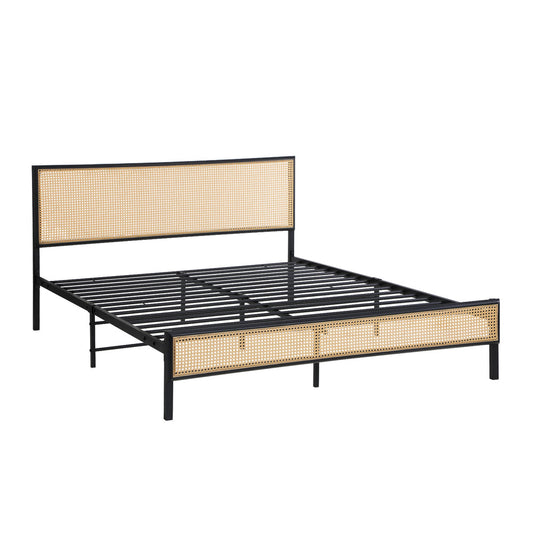NNEED Metal Bed Frame Double Size with Rattan Board-0