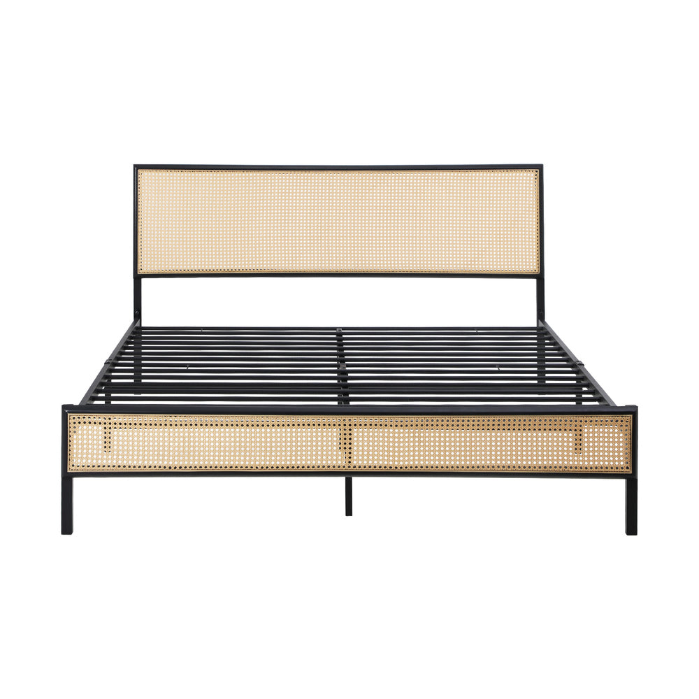 NNEED Metal Bed Frame Double Size with Rattan Board-4