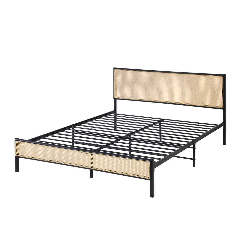 NNEED Metal Bed Frame Double Size with Rattan Board-2