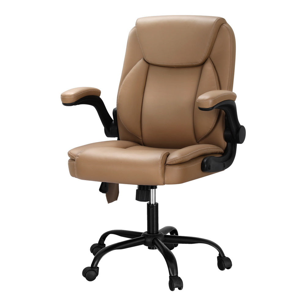 NNEDSZ 2 Point Massage Office Chair Leather Mid Back Espresso-0