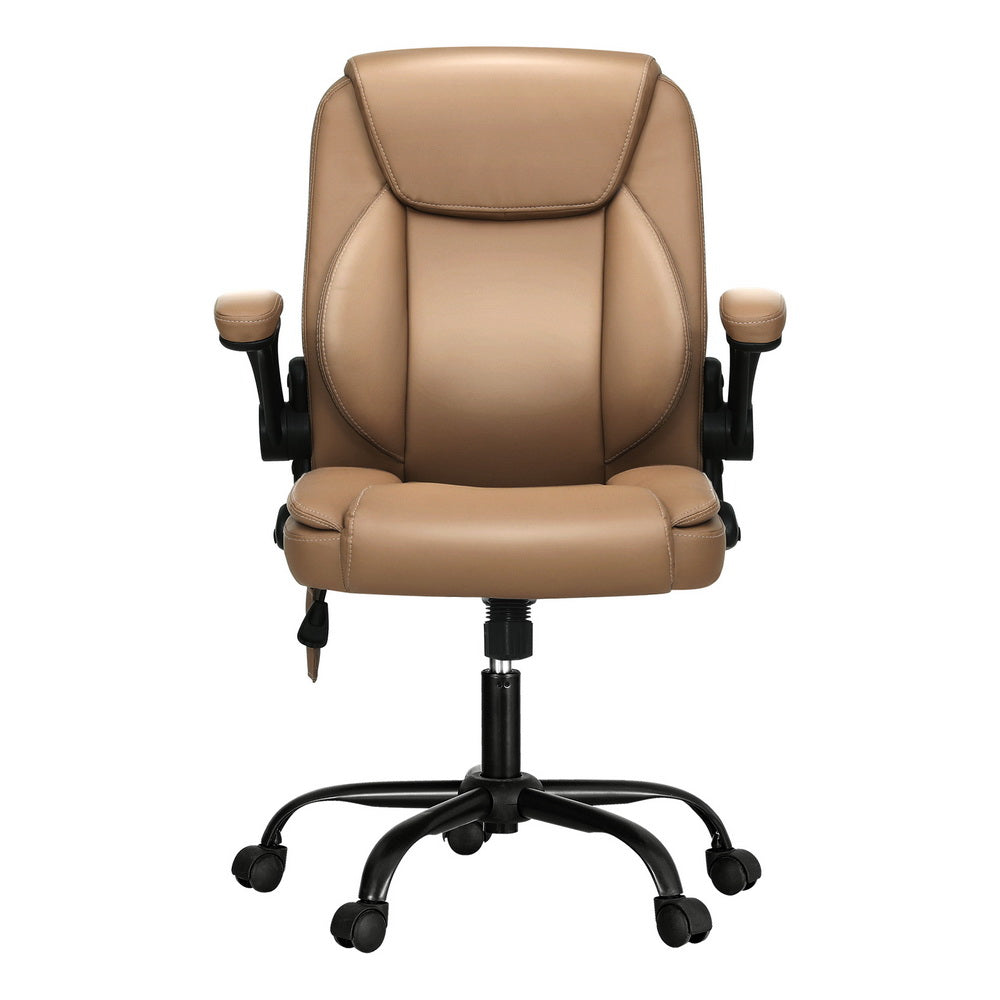 NNEDSZ 2 Point Massage Office Chair Leather Mid Back Espresso-2
