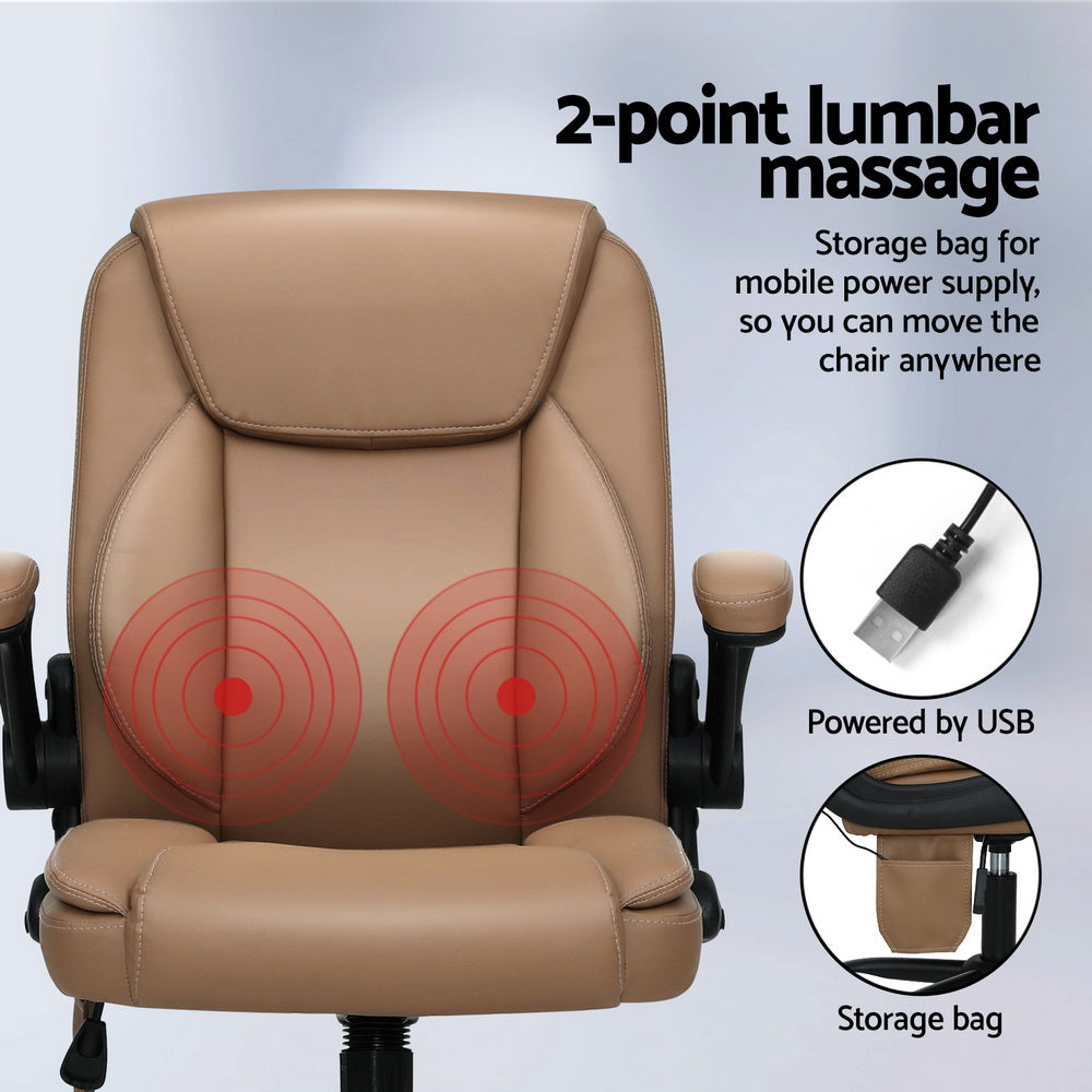 NNEDSZ 2 Point Massage Office Chair Leather Mid Back Espresso-3