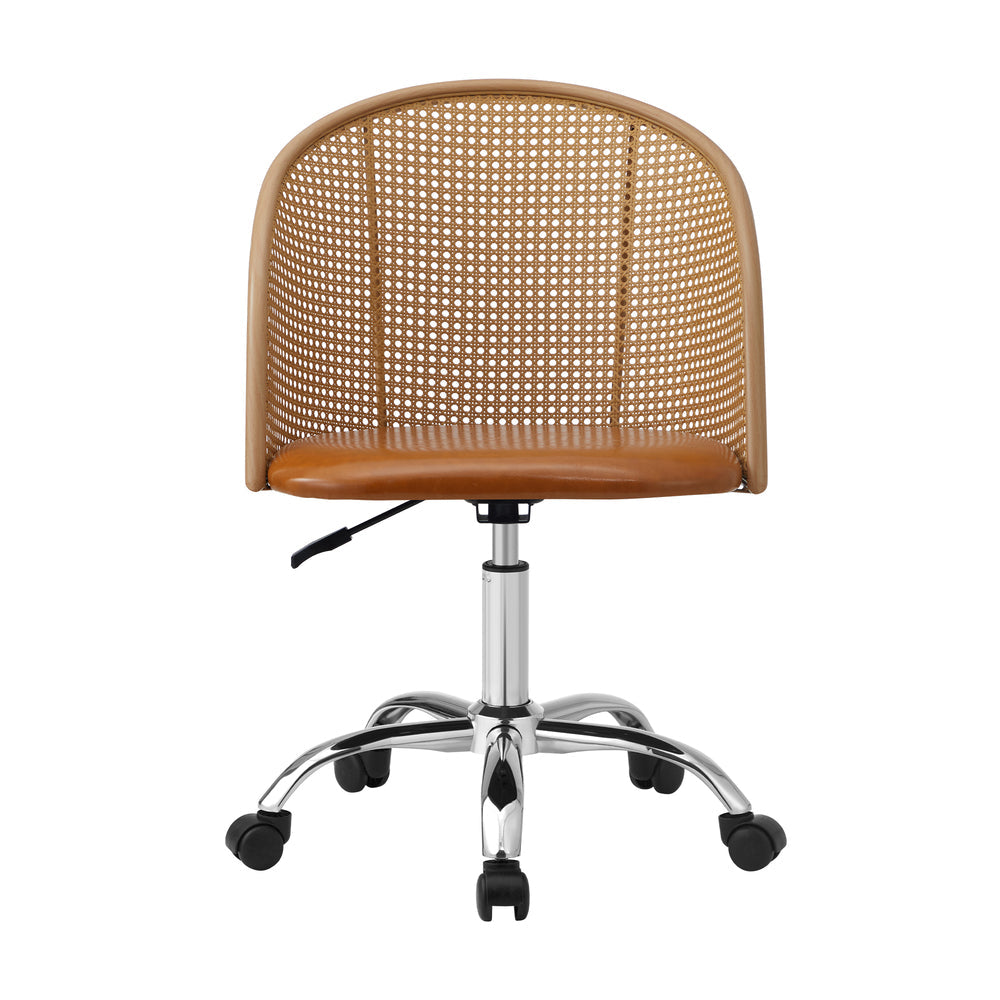NNEED Rattan Office Chair PU Leather Seat Light Brown-4