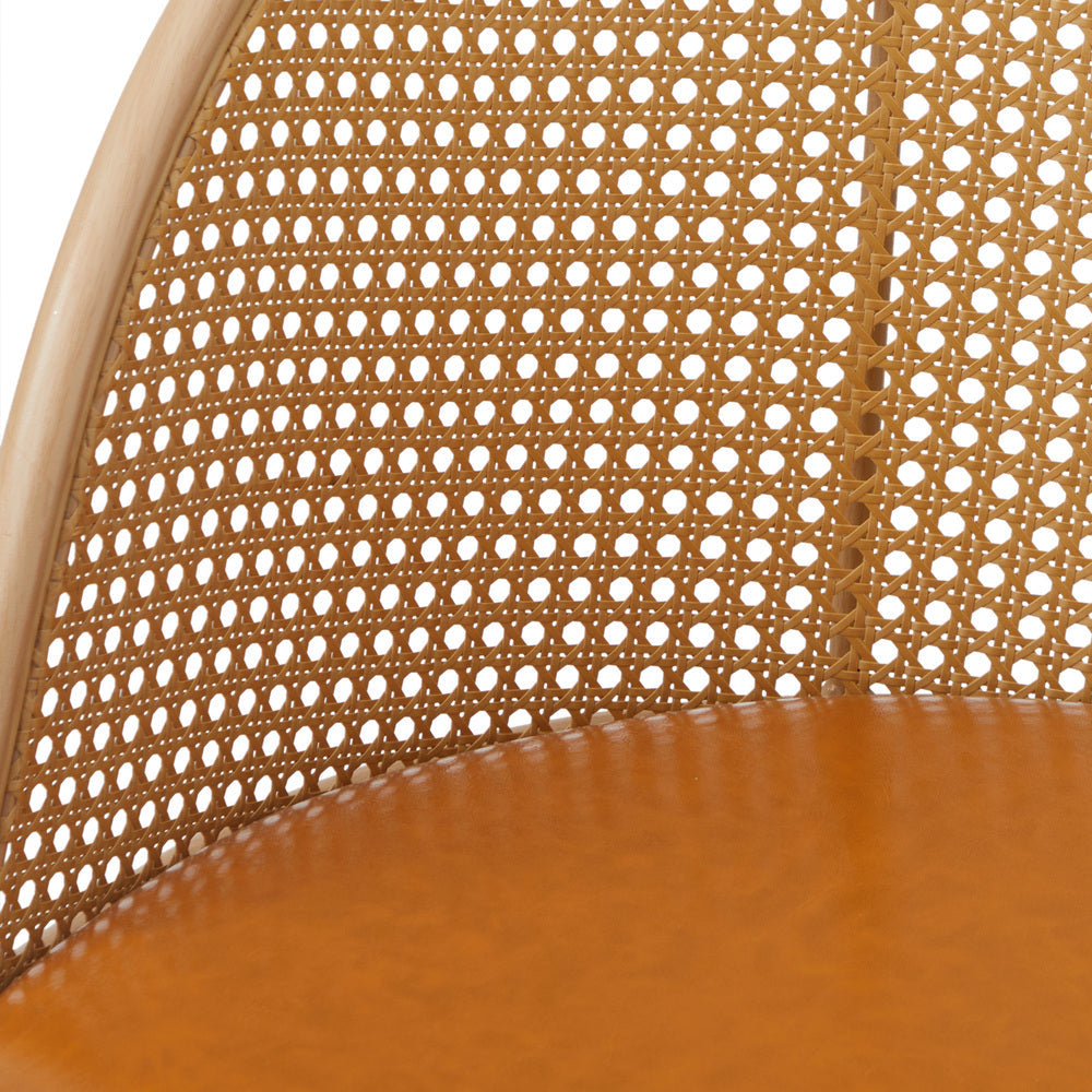 NNEED Rattan Office Chair PU Leather Seat Light Brown-3