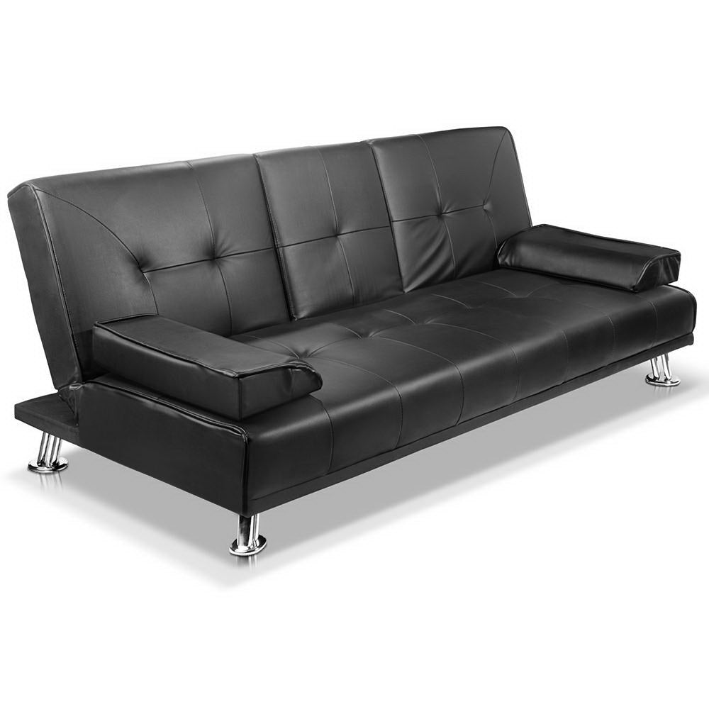 NNEDSZ 3 Seater PU Leather Sofa Bed - Black-0