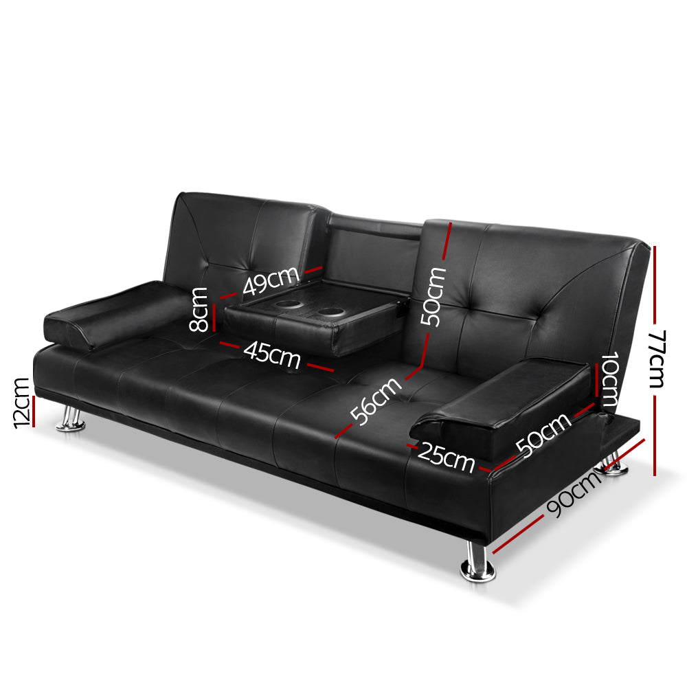NNEDSZ 3 Seater PU Leather Sofa Bed - Black-1
