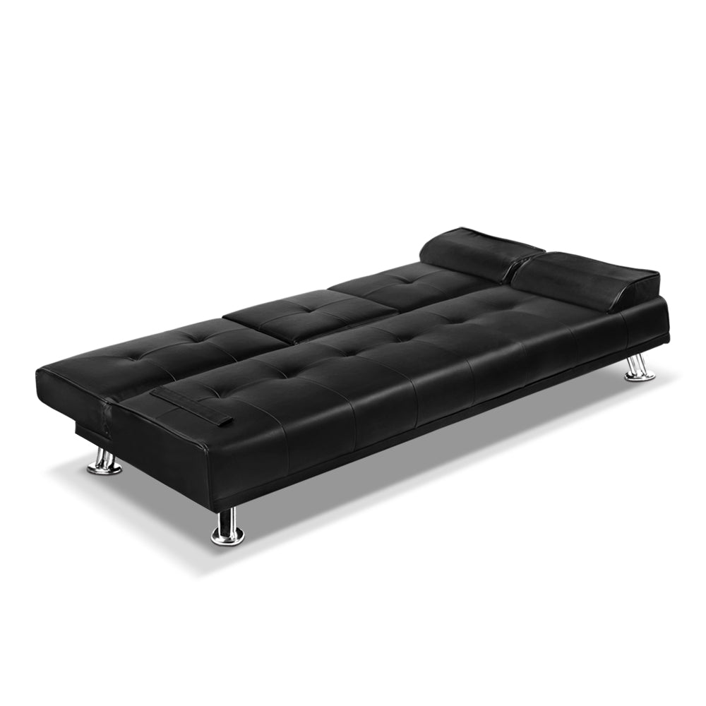 NNEDSZ 3 Seater PU Leather Sofa Bed - Black-2