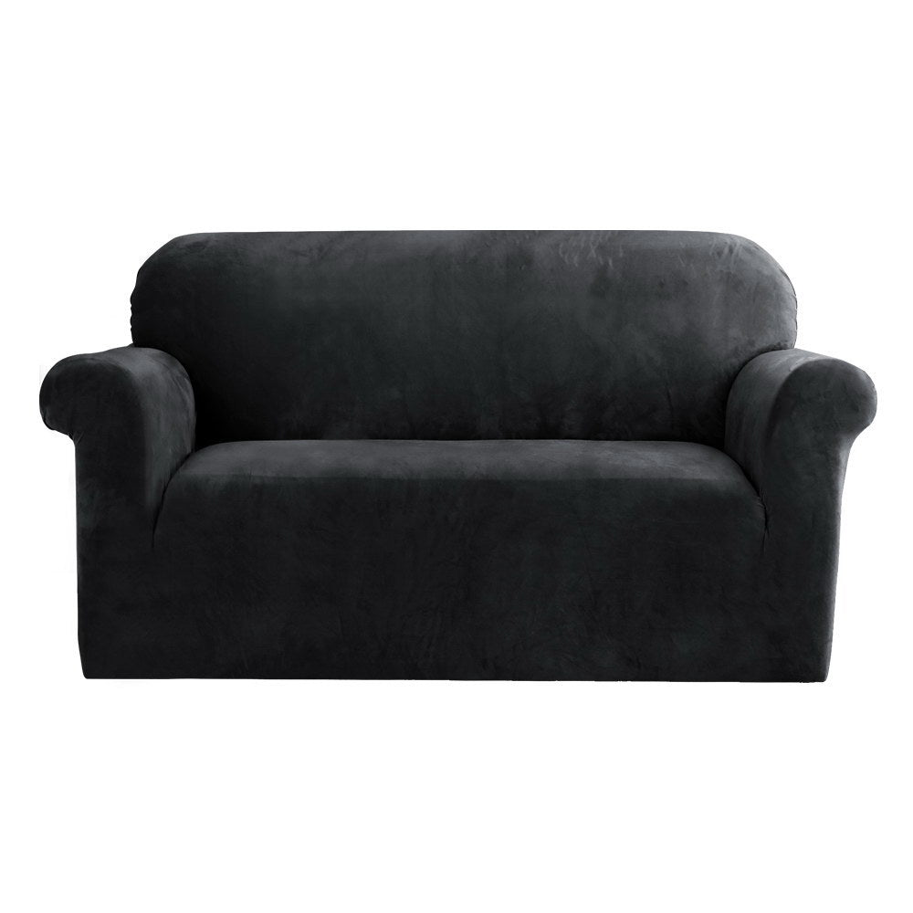 NNEDSZ Velvet Sofa Cover Plush Couch Cover Lounge Slipcover 2 Seater Black-0