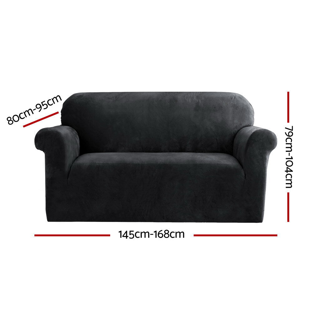 NNEDSZ Velvet Sofa Cover Plush Couch Cover Lounge Slipcover 2 Seater Black-1